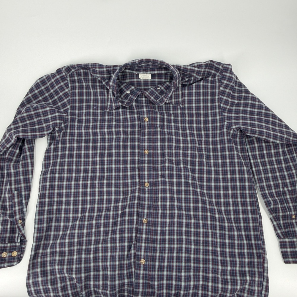 Wrangler Flannel Shirt Rugged Wear 90s Vintage Mens XL Tall Blue Burgundy Plaid‎